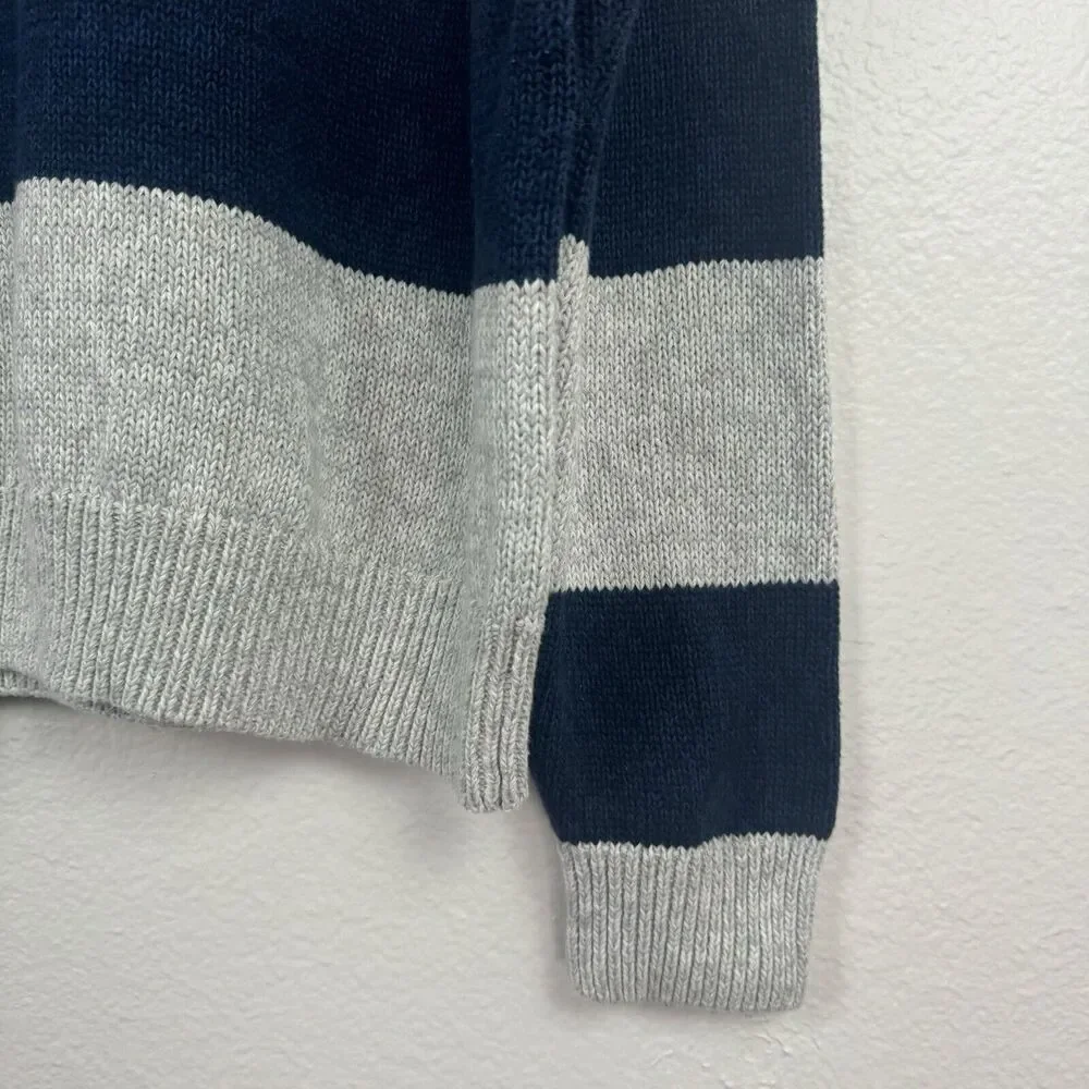 Chaps Ralph Lauren 1/4 Zip Pullover Knit Sweater Cotton Blue Beige Stripe XXL